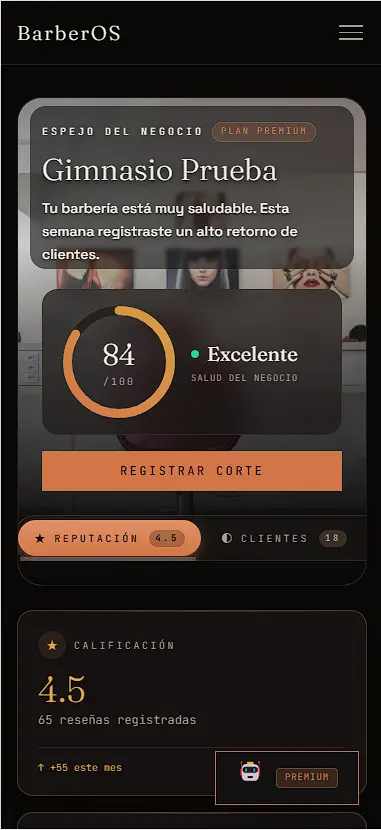Dashboard de BarberOS con métricas en tiempo real